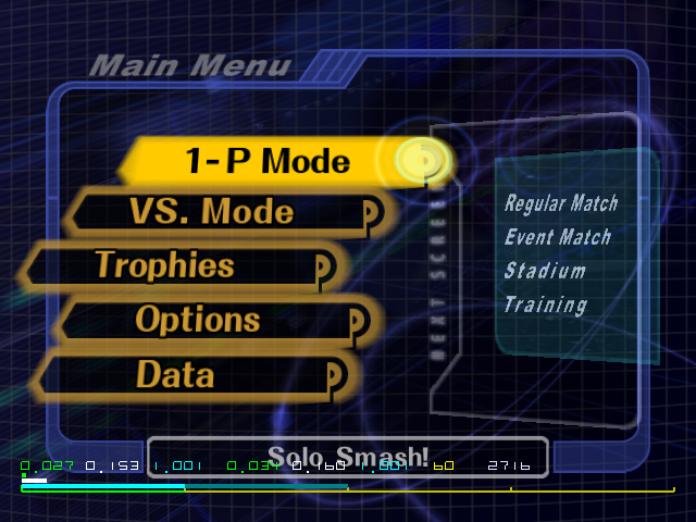 The CPU/Memory Stats enabled on the main menu. The CPU/Memory Stats enabled on the main menu.