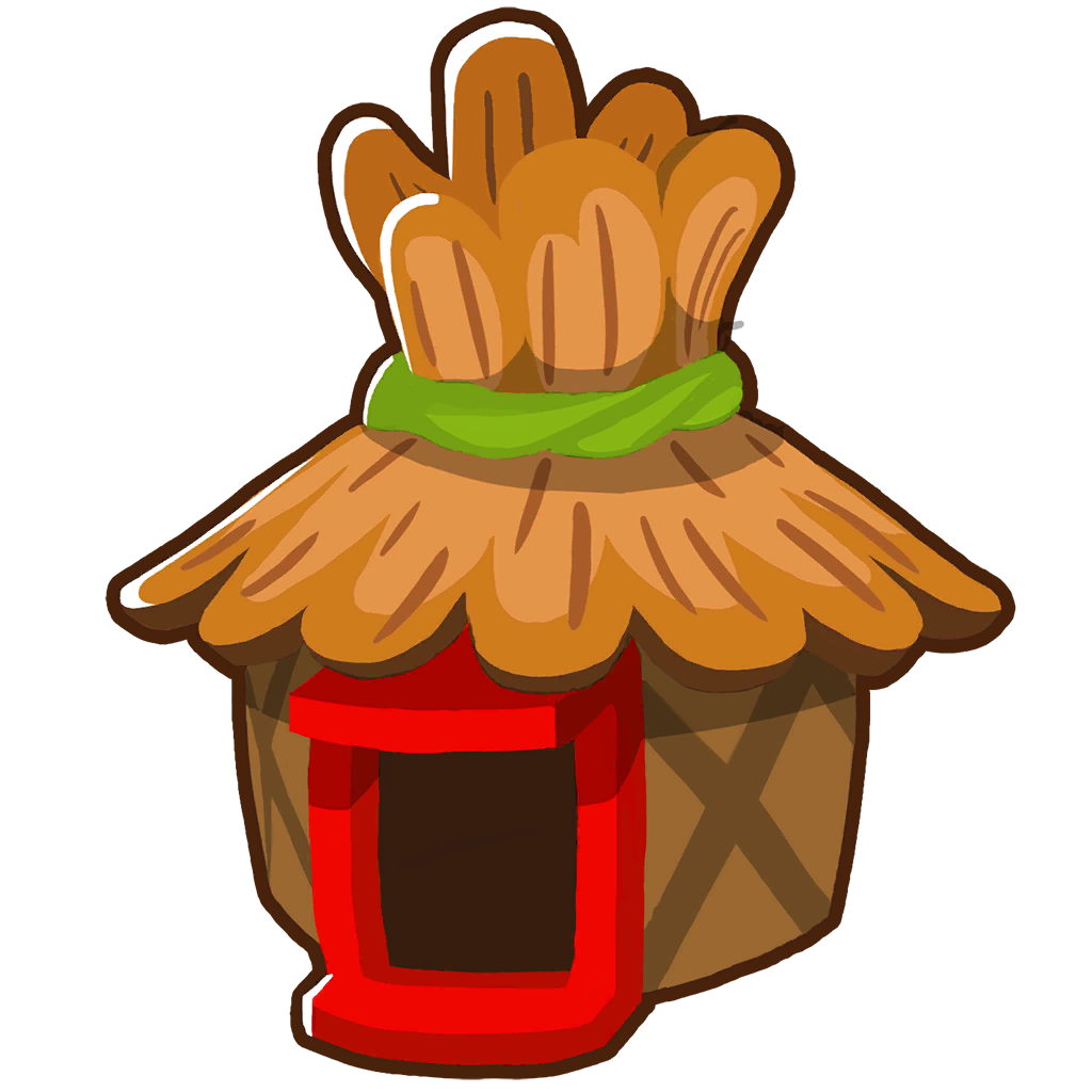 Unused version of 0-0-1 Monkey Village Tower Icon, shows some minor differences such as a red door similar to 1-0-0, instead of two boxes to the right of the village.