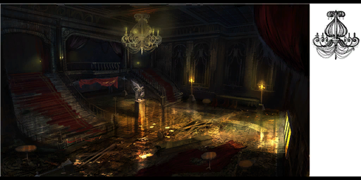 Concept art for Kino der Toten's lobby/starting area. Note the chandelier image.