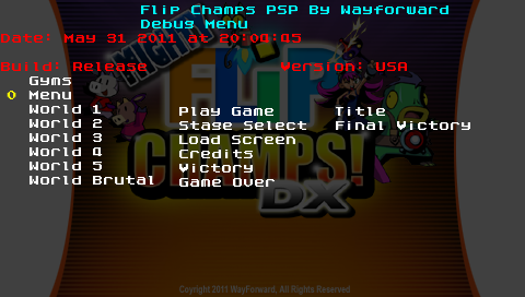 Debug Menu - Menu Options Debug Menu - Menu Options