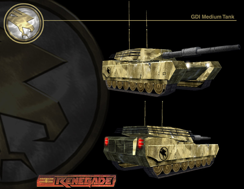 Medium Tank. The final game model lacks the antennas and the railing surrounding the turret Medium Tank. The final game model lacks the antennas and the railing surrounding the turret