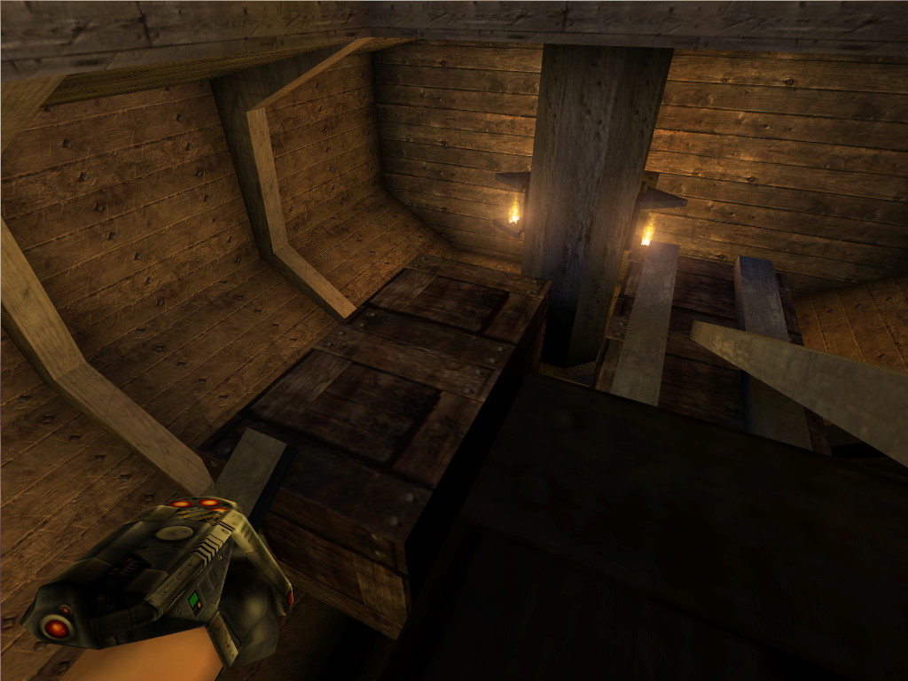 Looking down at the crates while on top of the highest one. Looking down at the crates while on top of the highest one.