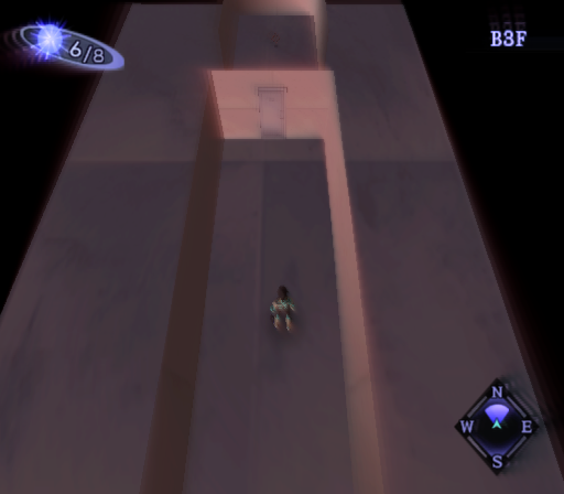 Overhead view of the map shows a room past the door. Overhead view of the map shows a room past the door.