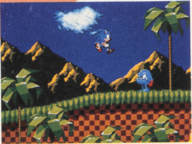  Sonic encounters another enemy and, according to the magazine, jumps to avoid it. No unique sprites were assigned for jumping at this point, with Sonic remaining in his walking animation instead. This behaviour still exists in the final game due to a programming oversight.