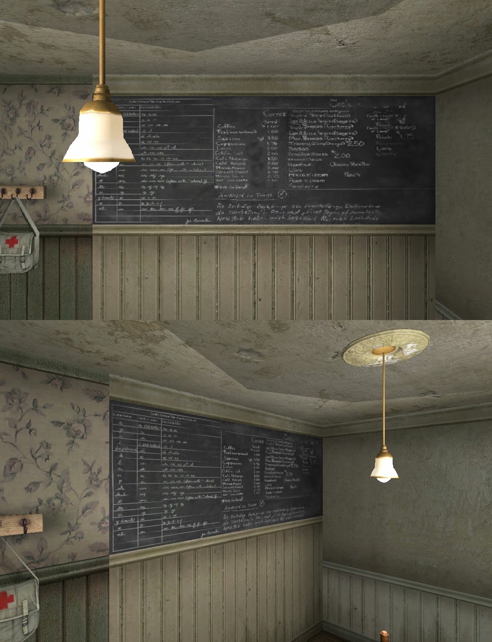 Menu board. Note the medkit on the left.