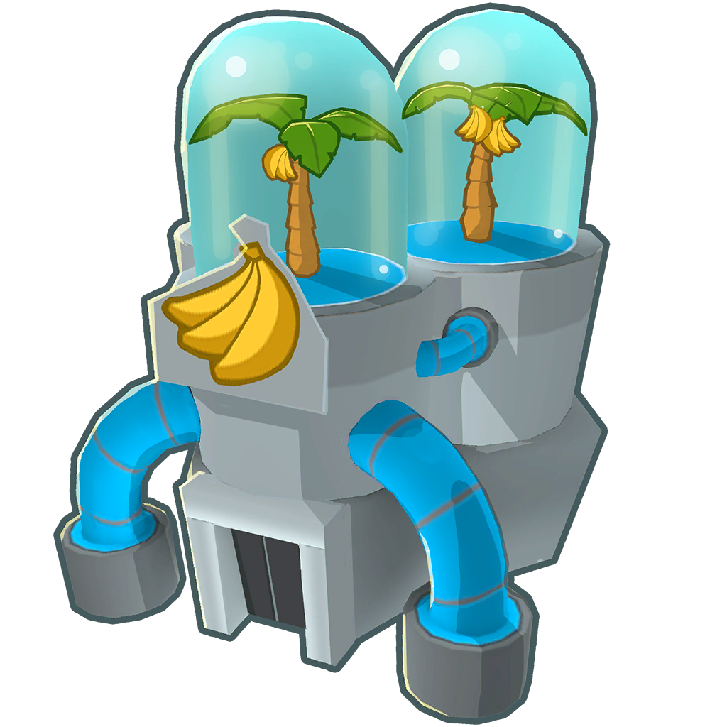 Unused version of 5-0-0 Banana Farm Tower Icon, shows a small redesign. Differences include two encasements on top including one banana tree each, instead of a massive encasement tube full of bananas in the final version, as well the building structure being entirely different.