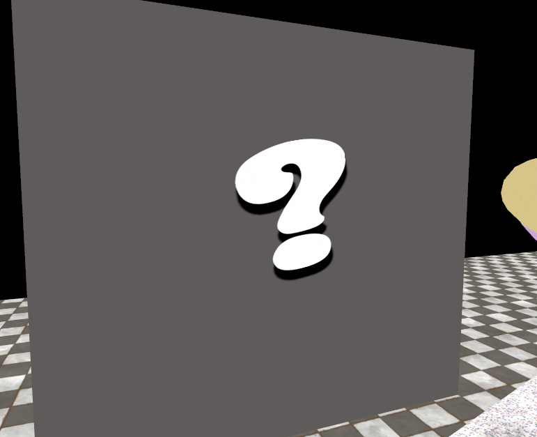 A white question mark that can be found on the left of The Puppet's room. A white question mark that can be found on the left of The Puppet's room.