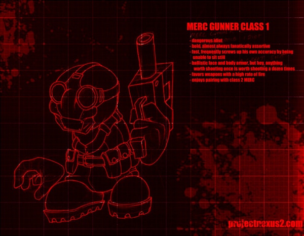 Was called Merc Gunner Class one instead of The Merczerker which the Merczerker would have used guns instead of duel wielding melee weapons and lacks the mohawk. It might have been repurposed as the Merczerker due to the Bandit Berserker being cut.