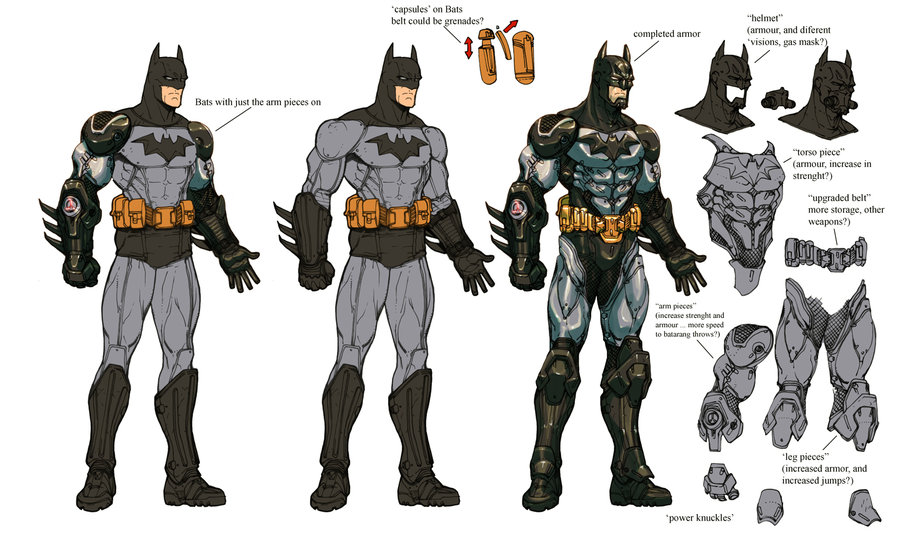 Early design of Batman and his armor.