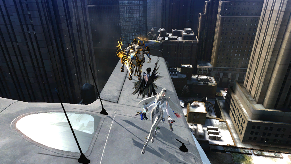 The camera is closer to Bayonetta and Jeanne and is at a slightly different angle.