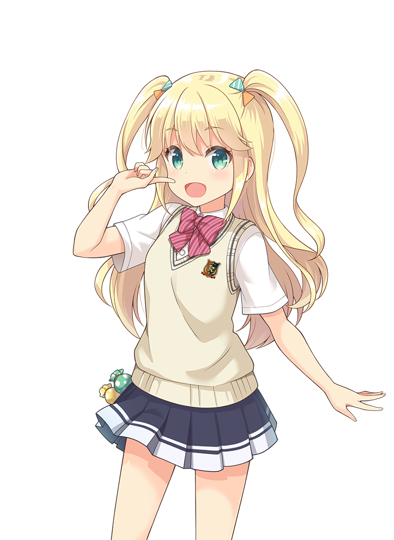 An early Yuzu sprite from CARD MAKER that has different highlights, different colored mouth, slightly different uniform, and different hand position.