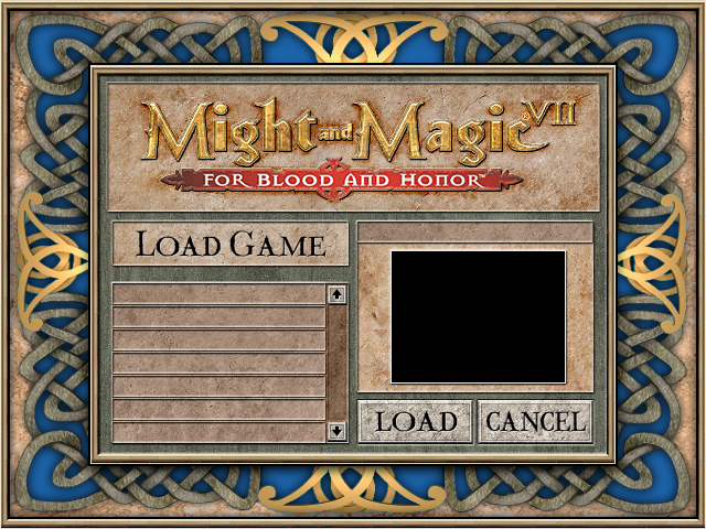 The Load Game screen from the same game. The Load Game screen from the same game.