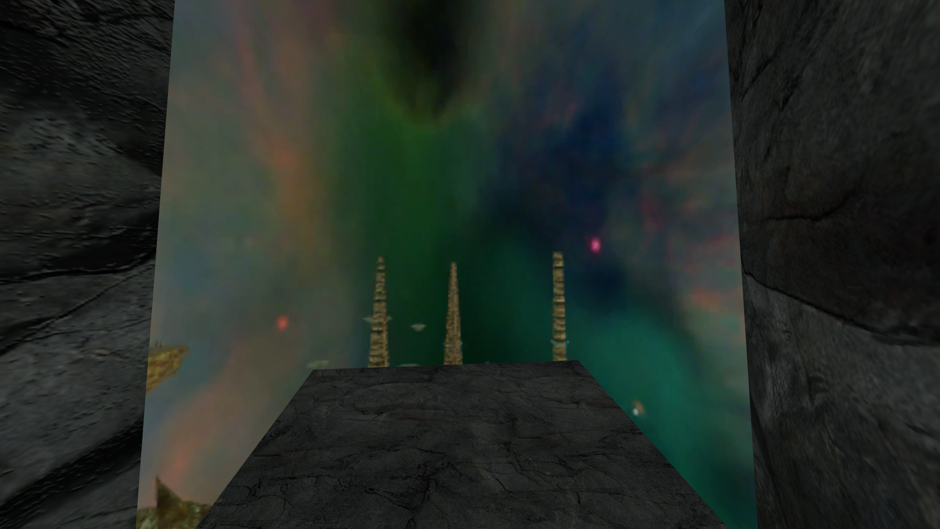 The cave area just after the upper room, with the Xen skybox clearly visible. The cave area just after the upper room, with the Xen skybox clearly visible.