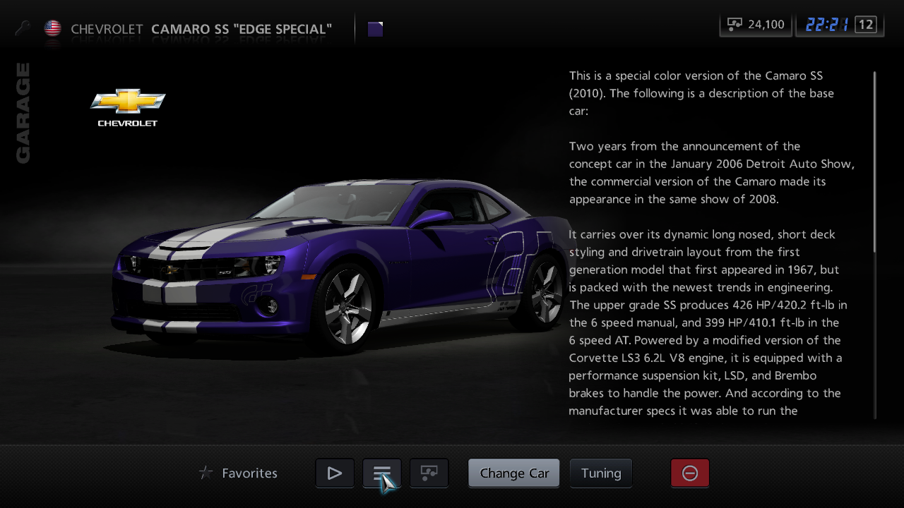 A screenshot of the car with the special Description text at the top.