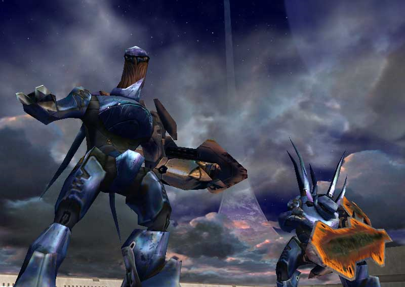 The picture above is the only image of Hunters before the game resembled its 2001 form. The Hunters have a rusty-looking shield in this picture and, strangely, no arm cannons.