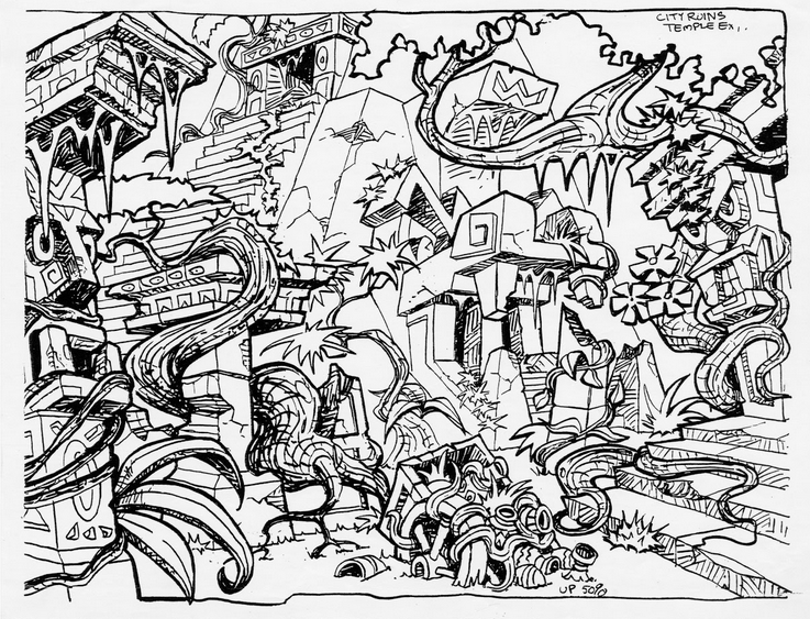 Concept art of the ruins. Concept art of the ruins.
