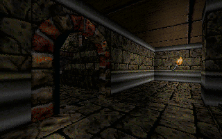 Left side of the first room.