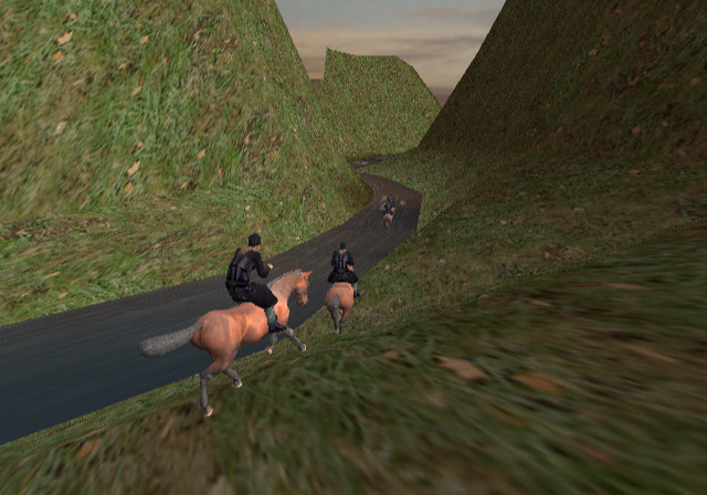 Horse-riders heading towards the stream. Horse-riders heading towards the stream.
