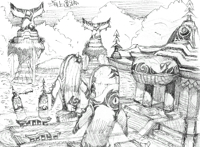 Concept art for Seaside Hill. Colorless version from the image above