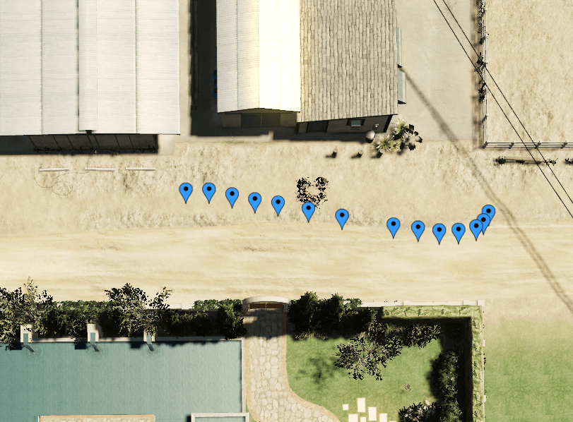 The positions rendered in-game. (Each blue marker is a position.) The positions rendered in-game. (Each blue marker is a position.)