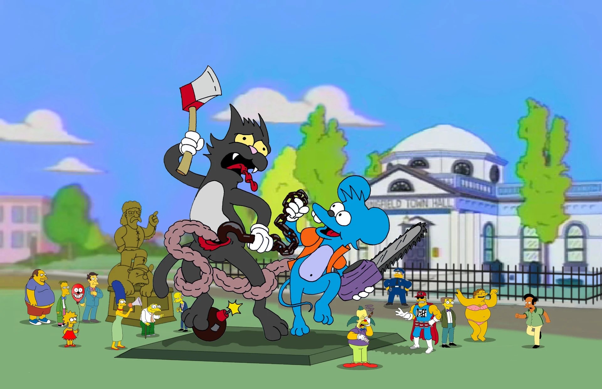 "As Associate Art Director, I provided many paint - overs for objects, environments, props, clothing designs, etc. This was a statue design for Springfield's town square within the "GTS" level's storyline." "As Associate Art Director, I provided many paint - overs for objects, environments, props, clothing designs, etc. This was a statue design for Springfield's town square within the "GTS" level's storyline."