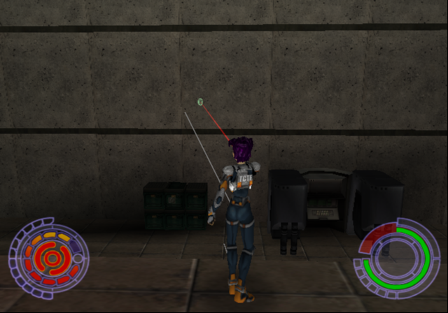 Line-of sight-debug. White markers are displayed in front of the character's center body as well as at their feet.