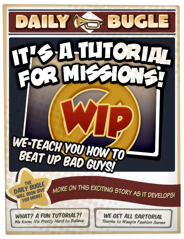 While far more finished than "Work-In-Progress Land", it still has a WIP symbol on it. Technically would be used, but you can't replay the Tutorial mission. Also, random mention of Wasp's fashion sense.