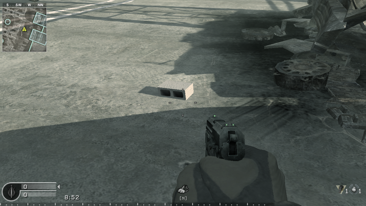 The Brick Blaster as shown with its projectile, a simple cinder block.