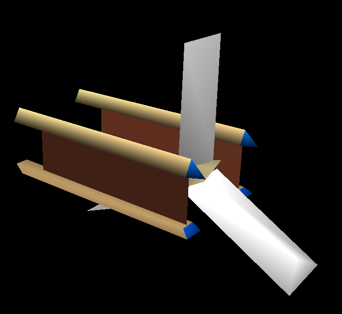 Another wall-mounted propeller from Act 1, called PROPE2. It has wooden cross beams on its sides and white fan blades. This object made it into the final, but with an updated design. It was changed from a box shape to a more slanted shape, it gained an additional blade, and its wooden cross beams were modeled instead of being left to a texture. A duplicate of it exists in the data.