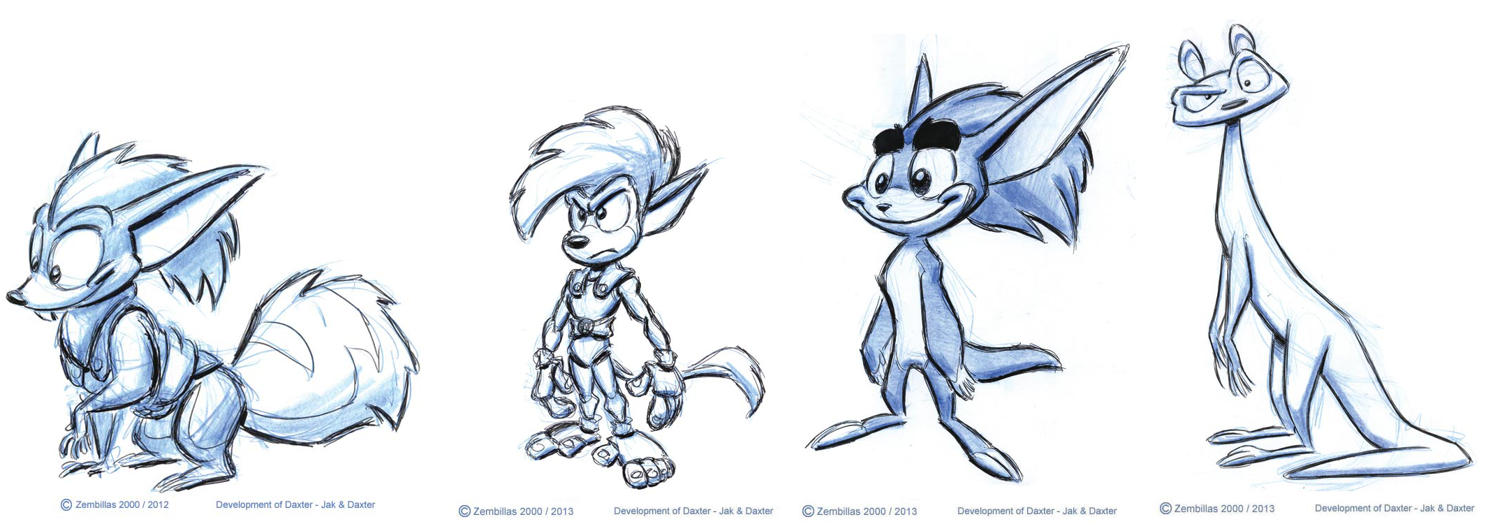 Early sketches of the sidekick by Zembillas.
