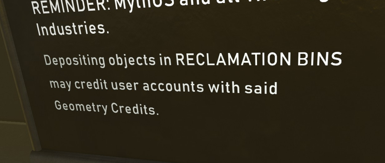 Depositing objects in RECLAMATION BINS may credit user accounts with said Geometry Credits.