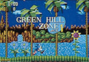 The background design, while closer to the final's, still features brighter tiles and uses the title screen's water palette cycle.