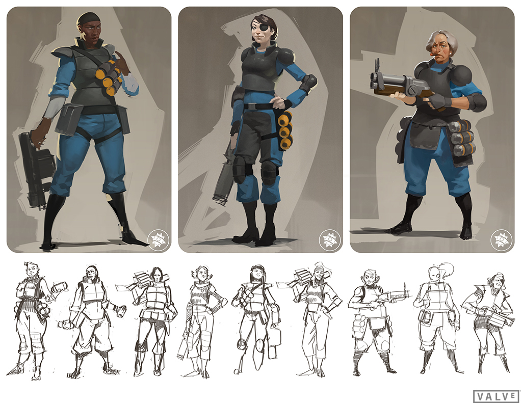 Concept art of a female Demoman. Concept art of a female Demoman.