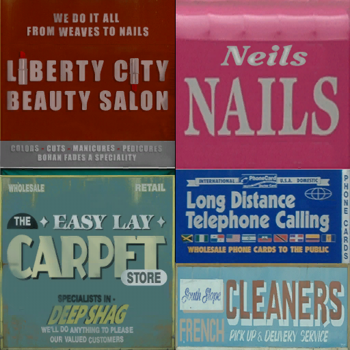 Unused "Cleaners" and "Long Distance Telephone Calling" shop sign textures in Hove Beach.