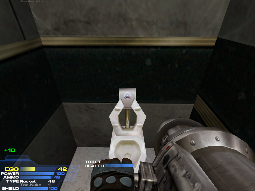 Ego restored after pissing in a toilet.