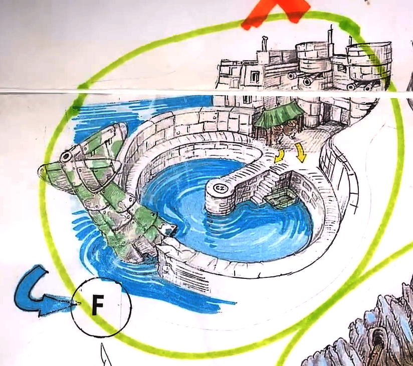 The Bay as conceptualized appeared faithfully in Conker's Bad Fur Day with minor alteration. Originally, Conker would find the TNT Imps under a canopy, in the final game, they're inside the bathroom. The Bay as conceptualized appeared faithfully in Conker's Bad Fur Day with minor alteration. Originally, Conker would find the TNT Imps under a canopy, in the final game, they're inside the bathroom.