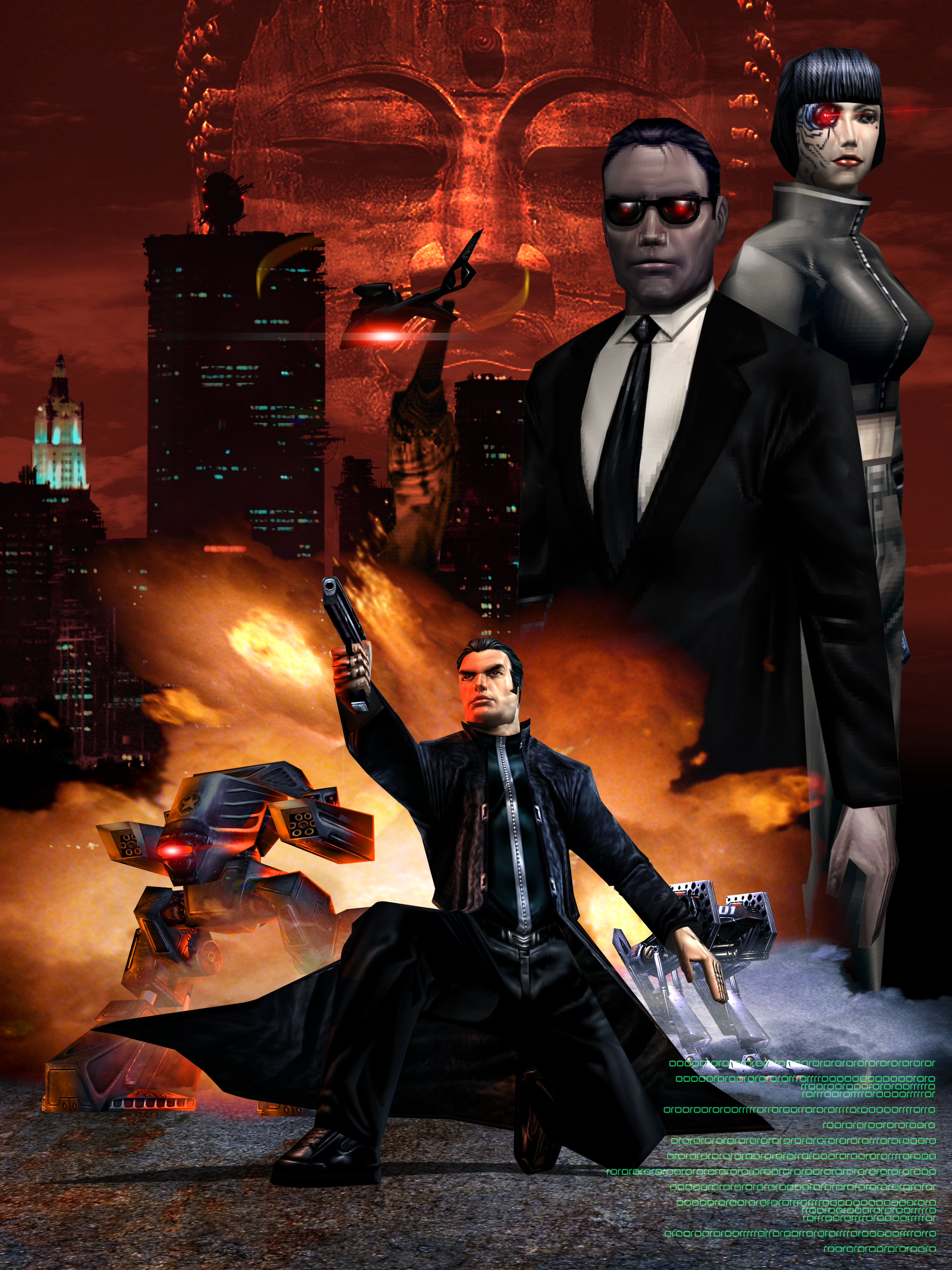 A poster with JC, Anna, and MiBs with red sunglasses.