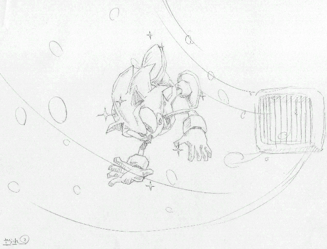 Sonic getting washed away from an underwater vent. This concept was probably designed for a gimmick in an underwater stage or Seaside Hill/Ocean Palace.