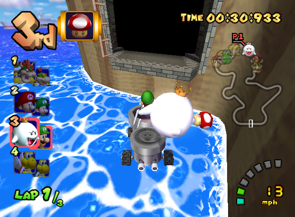 Yoshi Circuit - A debug model is drawn in the shortcut tunnel. Yoshi Circuit - A debug model is drawn in the shortcut tunnel.
