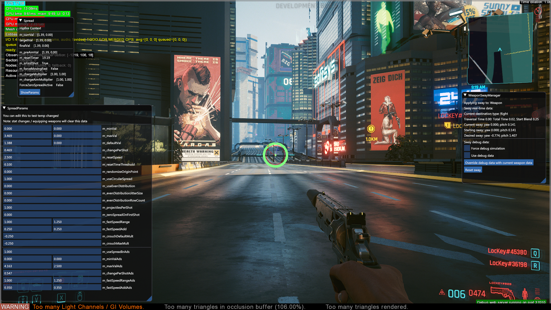 The red circle displays the spread of the weapon if fired.