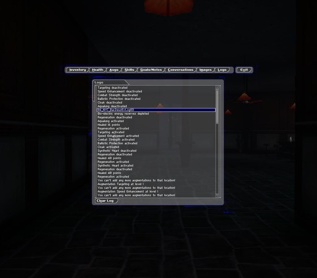 Debug message in the in-game log when running out of energy. Debug message in the in-game log when running out of energy.