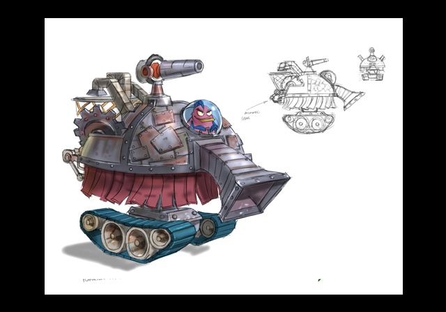 The Jellyfish harvester with a fish driving it. The generic goblin style enemy is in its place in the game