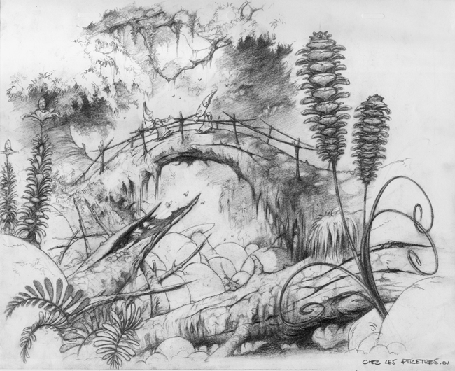 Concept art of two Teensies crossing a bridge, akin to the game's intro. Concept art of two Teensies crossing a bridge, akin to the game's intro.