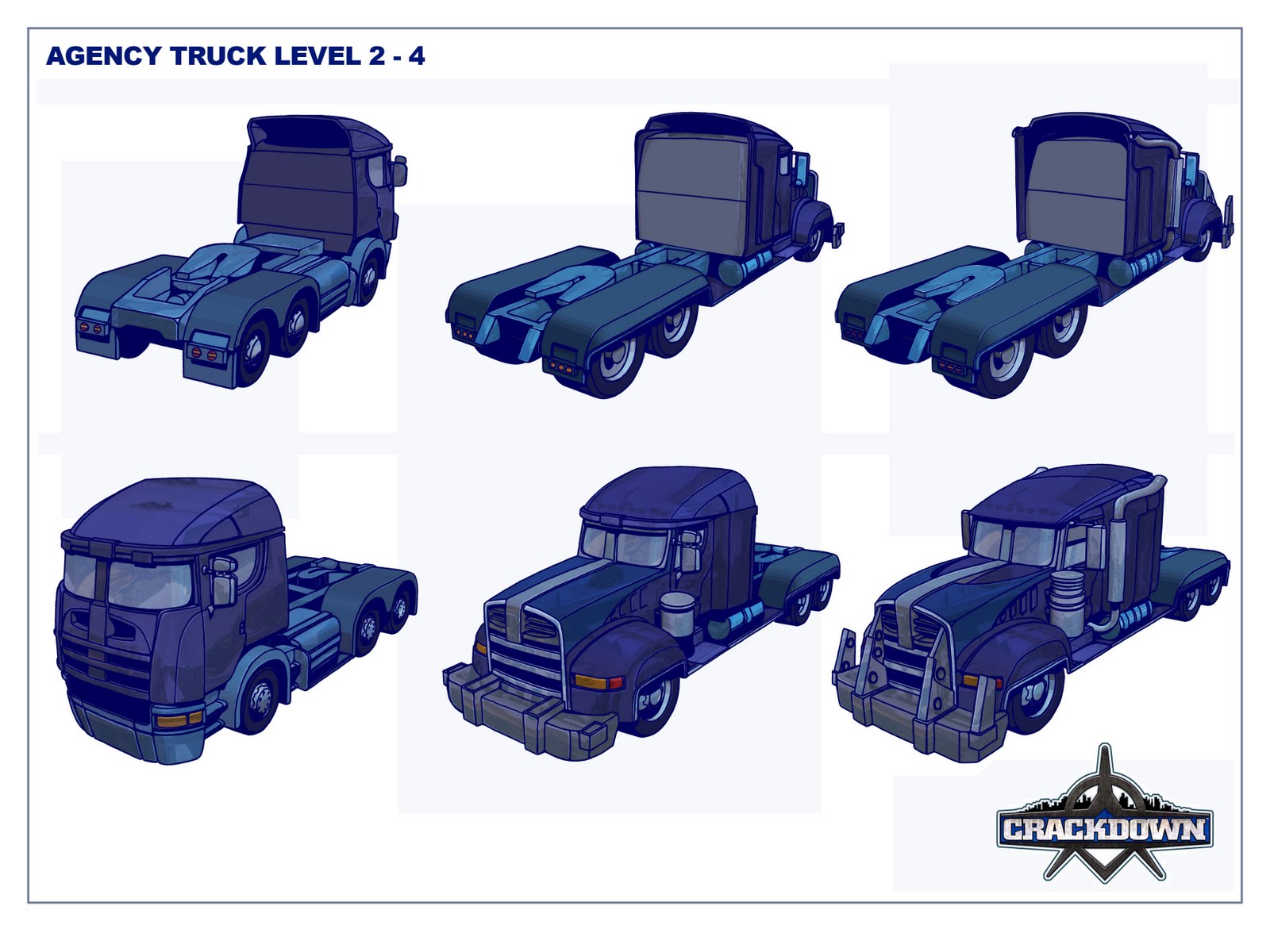 Drafts of the Agency Truck levelling up.