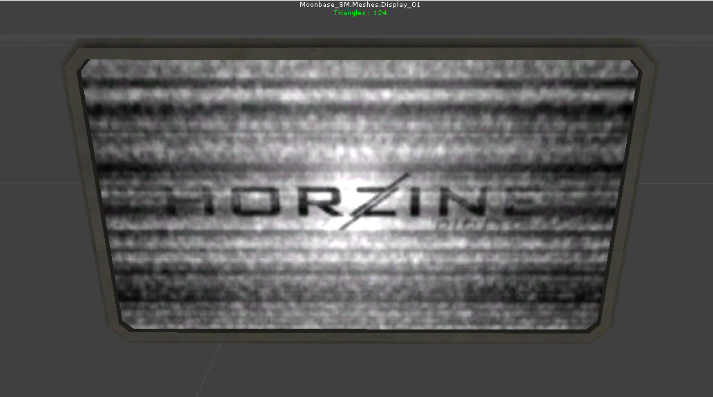 An unused screen model that has a static covered Horzine logo on it that also goes unused on the other screens in Moonbase. An unused screen model that has a static covered Horzine logo on it that also goes unused on the other screens in Moonbase.