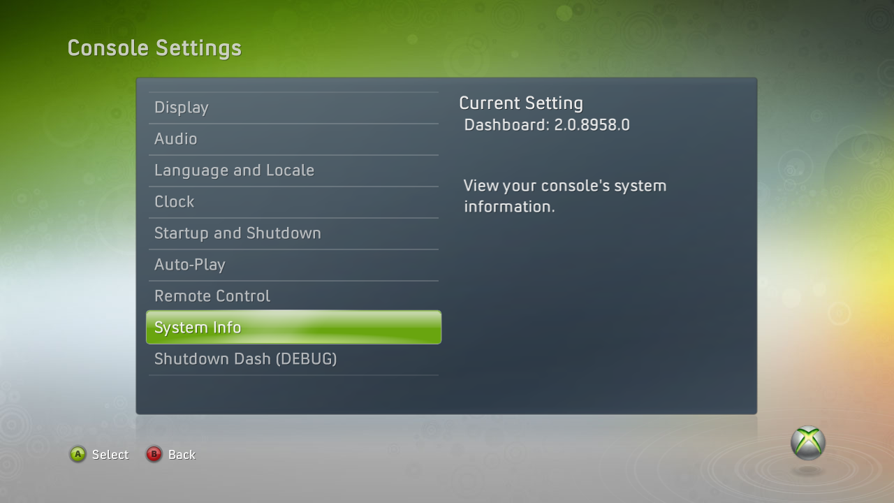 System Info button