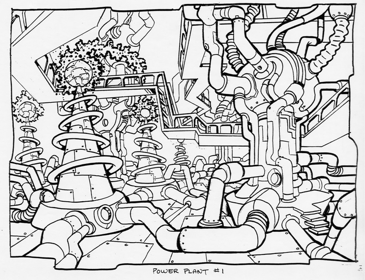 Concept art of a power plant level. Concept art of a power plant level.