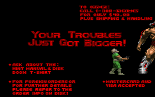 Placeholder order screen mockup. Has a Cyberdemon as the main emphasis instead of the Cacodemon. Notably, the "your troubles just got bigger!" text was also later removed.