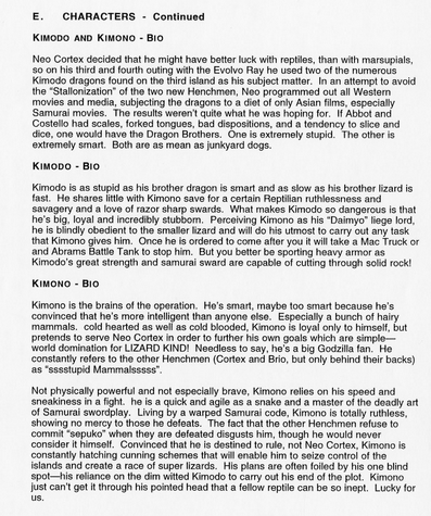 The Komodo Brothers' character bio (May 1995).