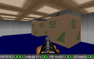 View of the other side. Notice the two holes in the ceiling above the crates, which the player cannot access. View of the other side. Notice the two holes in the ceiling above the crates, which the player cannot access.